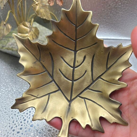 "5/$25" Brass Maple Leaf Trinket Dish - Picture 2 of 5